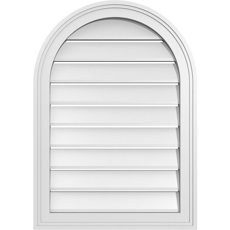 Ekena Millwork Round Top Surface Mount PVC Gable Vent: Functional, w/ 2"W x 1-1/2"P Brickmould Frame, 20"W x 28"H GVPRT20X2802SF
